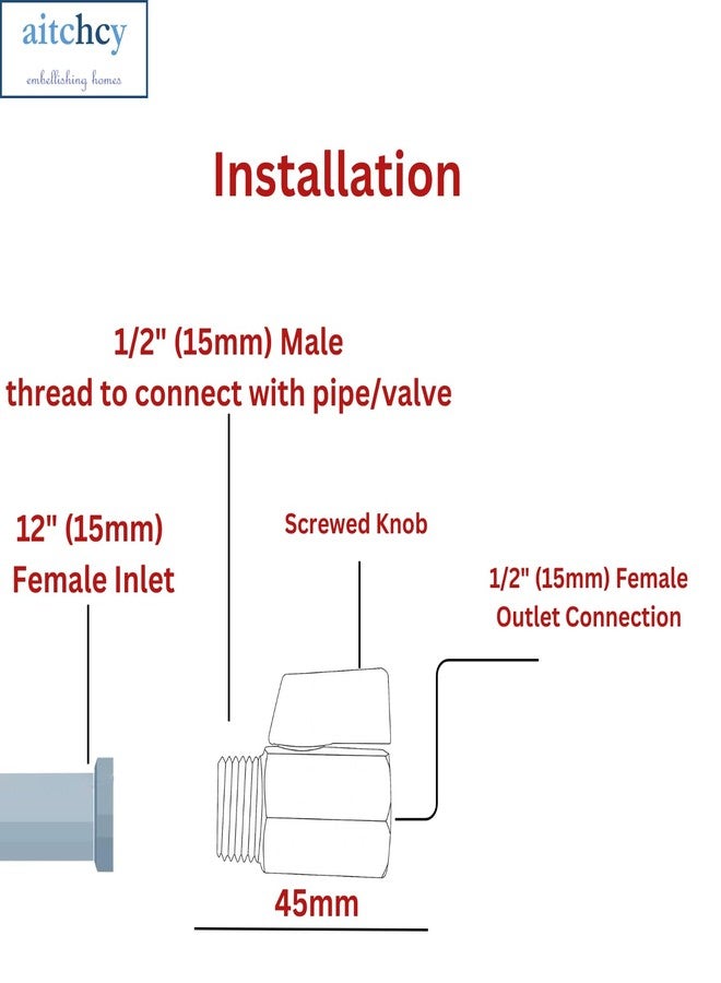 Aitchcy Forged Brass Mini Ball Valve 1/2" (15mm) Male & Female Ends | Shut Off Switch 1/2 Inch (15mm) Npt Male-Female Thread For Water Treatment | Plumbing Solutions | Irrigation | Industrial (2Pc) - Image 3